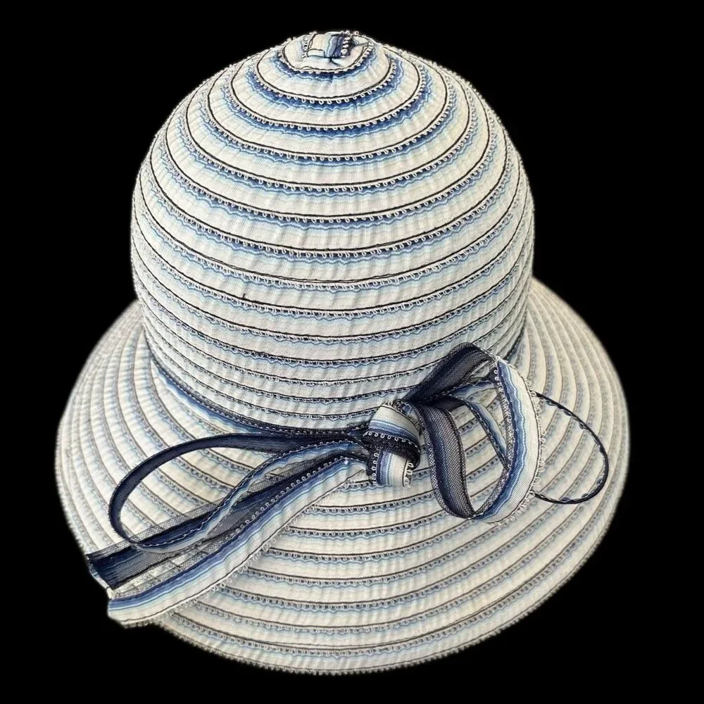 NWT Vintage Frank Olive By Gabriel Amar Blue White Kentucky Derby Picture Hat - Picture 5 of 7